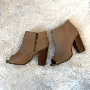 Faux leather open toe ankle booties